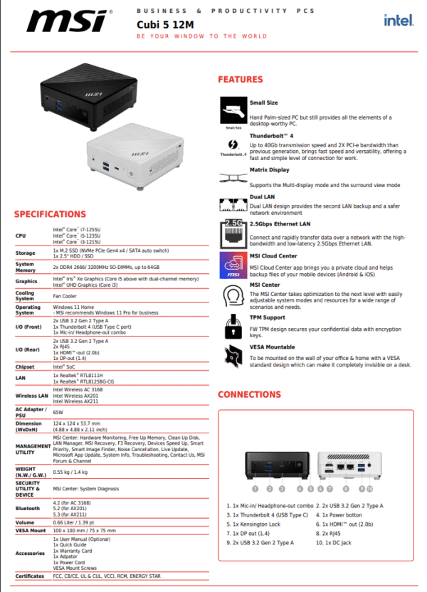 MSI CUBI 5  i5-1235U (Gen 12) - Image 2